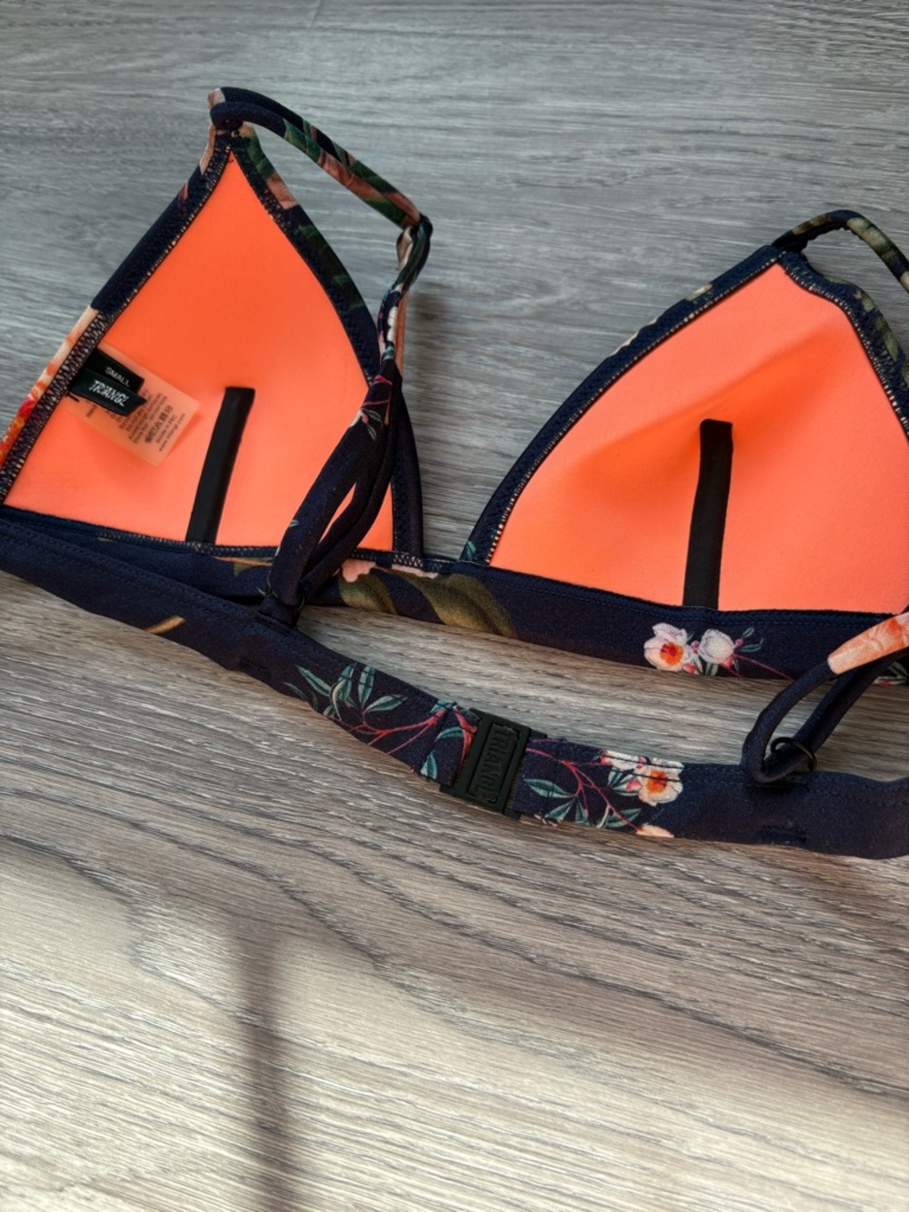 Triangl Navy Floral Neoprene Bikini Set with Matching Bag - Top S / Bottom XS - Picture 12 of 13